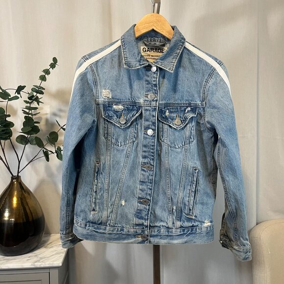 (CLO3)Garage Coupe Boyfriend Fit Distressed Denim Jean Jacket Women Size S Women - Picture 3 of 8
